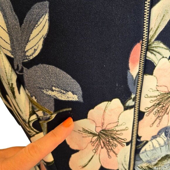 Liz Claiborne Sleeveless Pleated Navy Blue Floral Dress Women's 10 - Picture 8 of 12